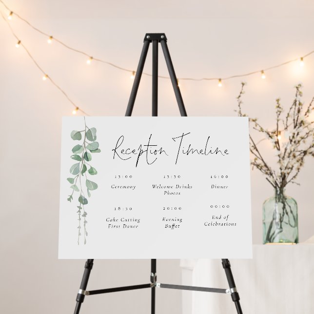 Minimalist Eucalyptus Wedding Reception Timeline Foam Board (In Situ (Stand))