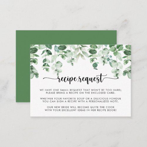 Minimalist Eucalyptus Wedding Recipe Request   Enclosure Card