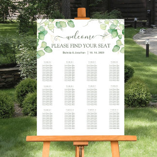 Minimalist Eucalyptus Wedding Seating Chart Foam Board