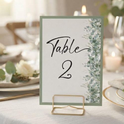 Minimalist Eucalyptus  Wedding Table Number
