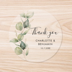 Minimalist Eucalyptus Wedding Thank You Classic Round Sticker