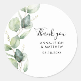 Minimalist Eucalyptus Wedding Thank You Favor Classic Round Sticker