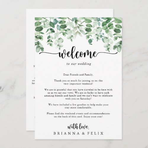 Minimalist Eucalyptus Wedding Welcome Letter