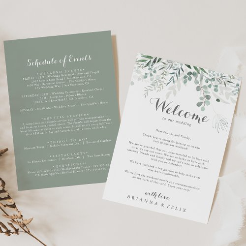 Minimalist Eucalyptus Wedding Welcome Letter