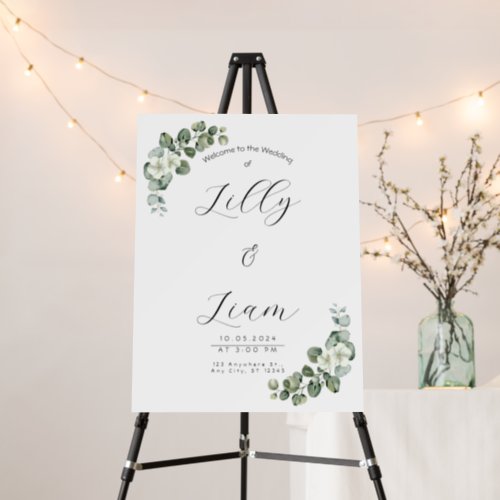 Minimalist Eucalyptus Wedding Welcome White Sign