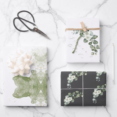 Minimalist Eucalyptus Wedding White Grey Green Wrapping Paper Sheets