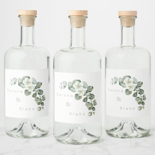 Minimalist Eucalyptus Wedding White Liquor Bottle Label