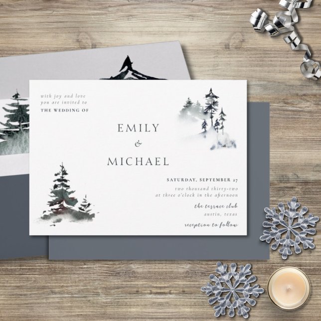 Minimalist Evergreen Mountain Green Slate Blue Inv Invitation (Creator Uploaded)