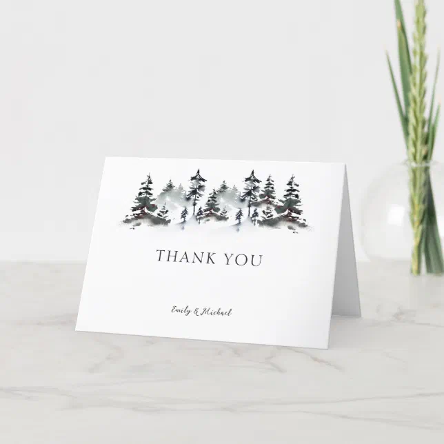 Minimalist Evergreen Mountain Green Slate Blue Thank You Card 