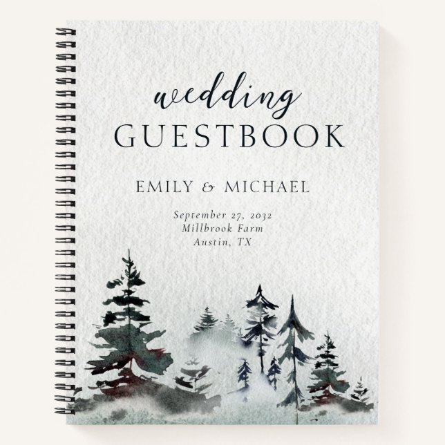 Minimalist Evergreen Mountain Green Slate Guest Notebook (Front)