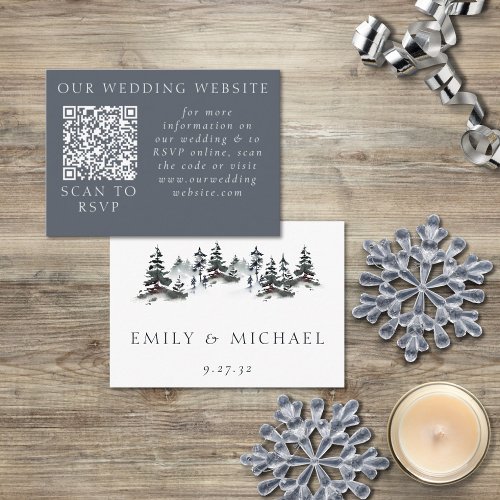 Minimalist Evergreen Mountain Green Wedding Web QR Enclosure Card