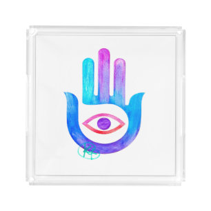 Minimalist Evil Eye Hamsa Art Challah Tray