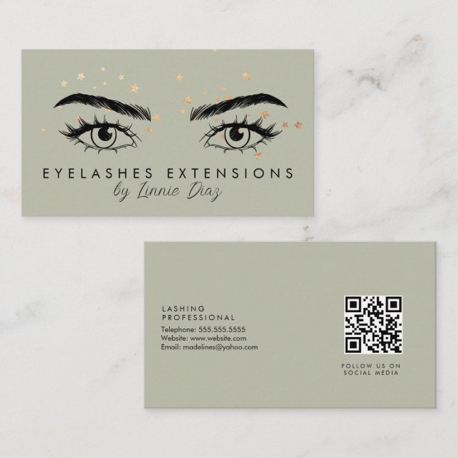 Minimalist Eyelashes Extensions Salon Foil Stars Business Card (Front/Back)
