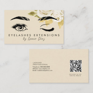 Minimalist Eyelashes Extensions Salon Ivory Floral Business Card