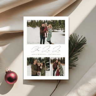 Minimalist Fa La La 3 Photo Elegant Christmas Card