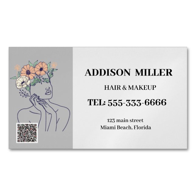 Minimalist Face Beauty hair & makeup &QR code  Business Card Magnet (Front)