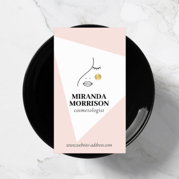 Minimalist Face Beauty Logo Cosmetologist Pink Business Card by 1201am at Zazzle