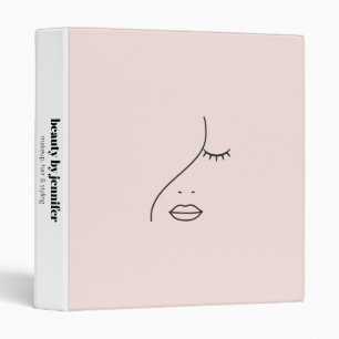 Minimalist Face Beauty Logo Makeup Artist Pink 3 Ring Binder
