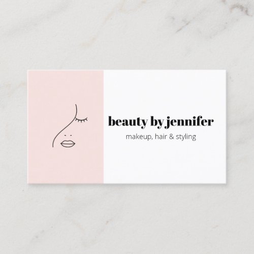 Minimalist Face Beauty Logo Makeup Artist Pink Business Card