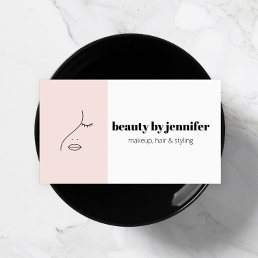 Minimalist Face Beauty Logo Makeup Artist Pink Business Card