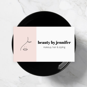 Minimalist Face Beauty Logo Makeup Artist Pink Business Card by 1201am at Zazzle