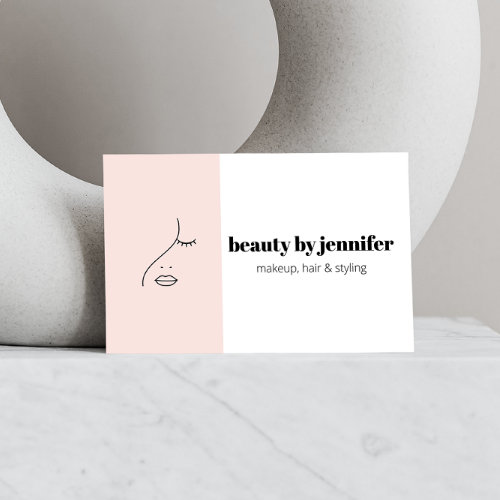 Minimalist Face Beauty Logo Makeup Artist Pink Business Card