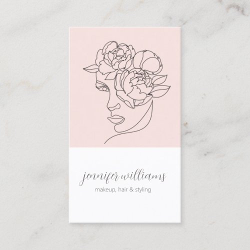 Minimalist Face Beauty Logo Makeup Artist Pink Business Card