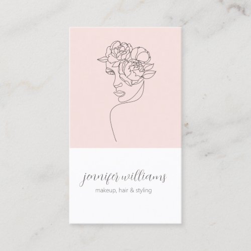 Minimalist Face Beauty Logo Makeup Artist Pink Business Card