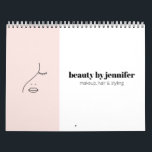 Minimalist Face Beauty Logo Makeup Artist Pink Calendar<br><div class="desc">This customizable calendar design features a hand-drawn, minimalistic illustration of a woman's face set on pastel pink and juxtaposed with a white color-blocked area holding your name or business name and title. Update the stock photos within each month with your own beauty creations, images of your amazing work, or photos...</div>