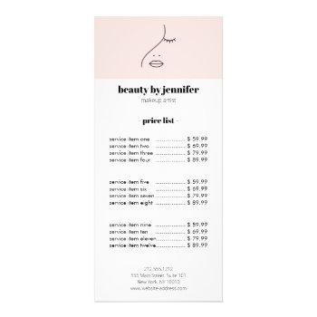 Minimalist Face Beauty Logo Makeup Artist Pink Rack Card by 1201am at Zazzle