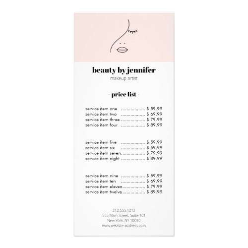 Minimalist Face Beauty Logo Makeup Artist Pink Rack Card