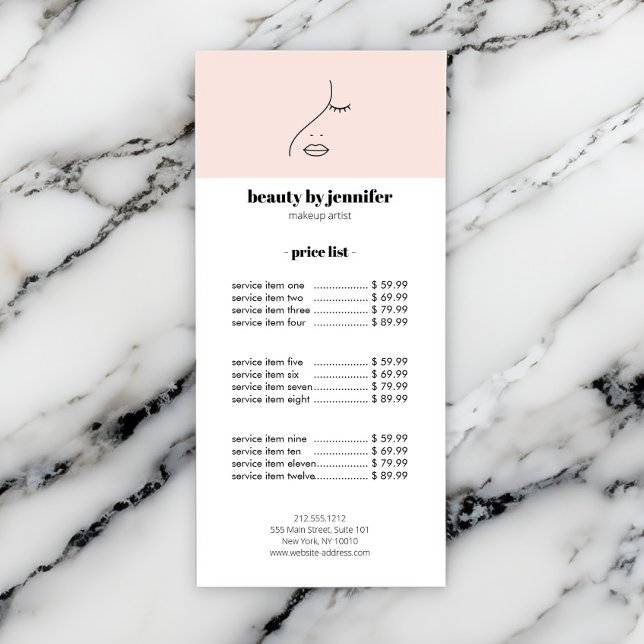 Minimalist Face Beauty Logo Makeup Artist Pink Rack Card (Creator Uploaded)