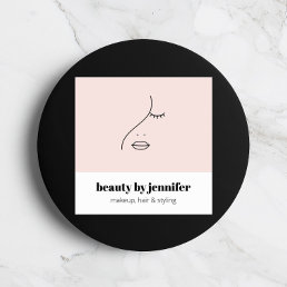 Minimalist Face Beauty Logo Makeup Artist Pink Square Business Card