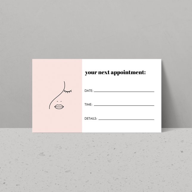Minimalist Face Beauty Logo Pink Appointment Business Card