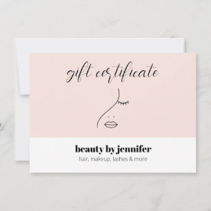 Minimalist Face Beauty Logo Pink Gift Certificate