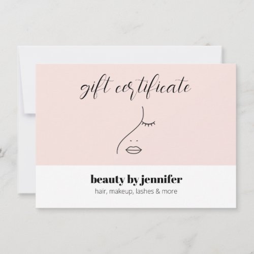 Minimalist Face Beauty Logo Pink Gift Certificate