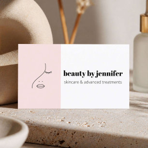 Minimalist Face Logo Esthetician Blush Pink Business Card