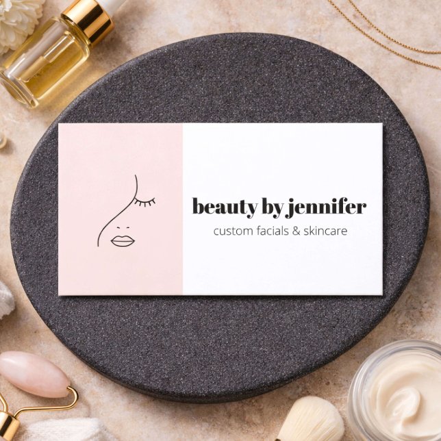 Minimalist Face Logo Facialist Blush Pink Business Card (Creator Uploaded)