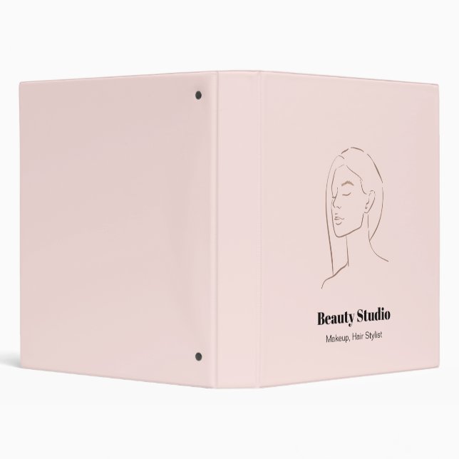 Minimalist Face Logo Hair Beauty Makeup Pink 3 Ring Binder (Background)