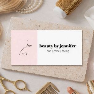 Minimalist Face Logo Hair Stylist Blush Pink Business Card