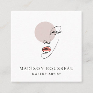 Minimalist Face Logo Monogrammed Makeup Artist Square Business Card