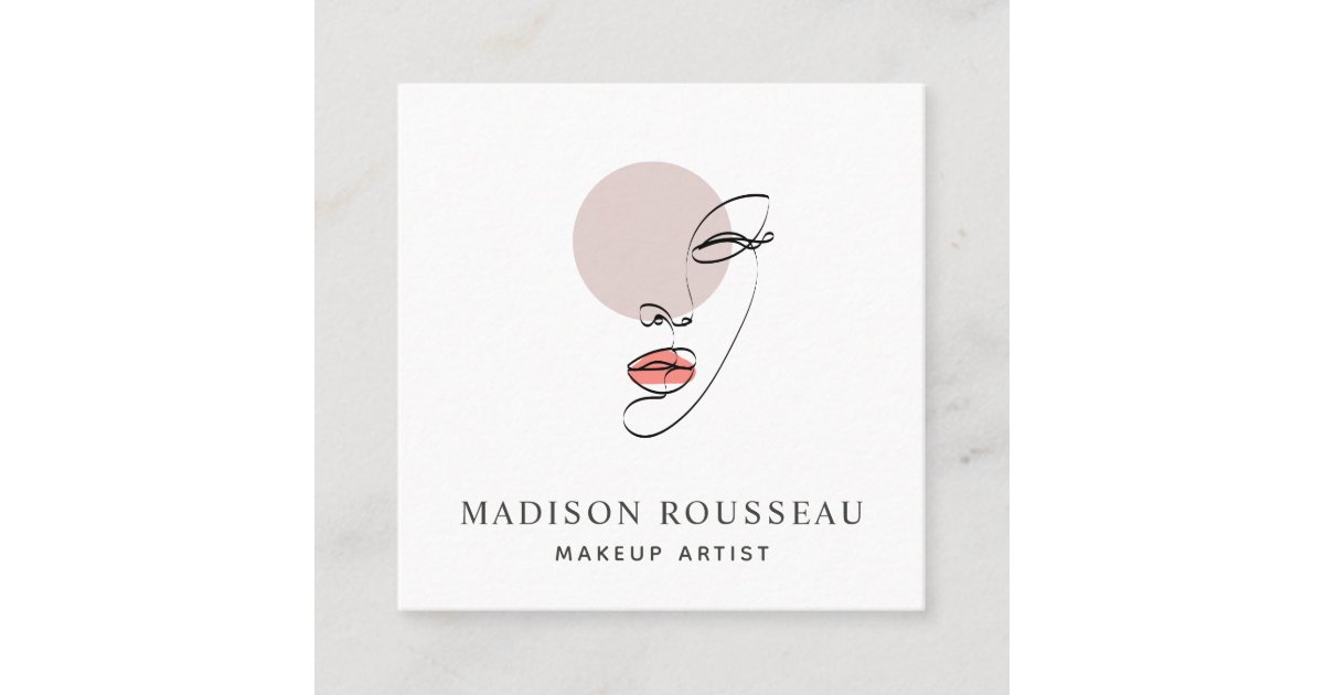 Minimalist Face Logo Monogrammed Makeup Artist Square Business Card ...