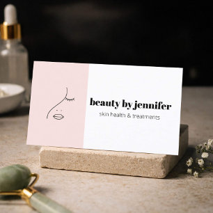Minimalist Face Logo Skincare Specialist Pink Business Card