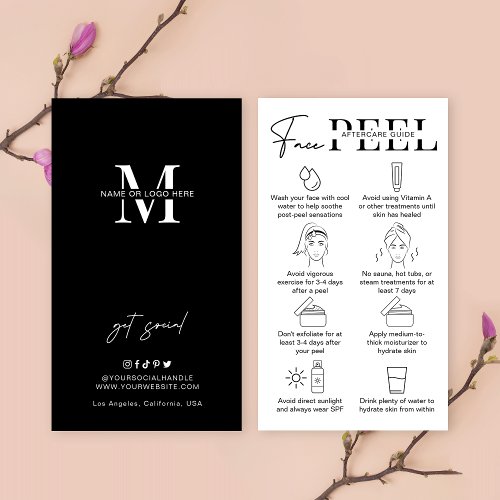 Minimalist Face Peel Aftercare Guide Instructions Business Card