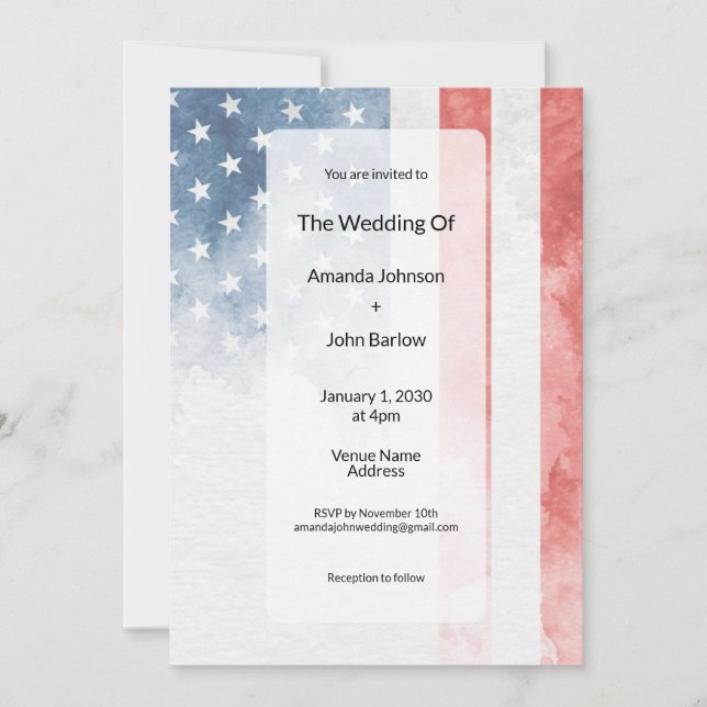 Minimalist Faded American Flag Wedding Invitation (Front)