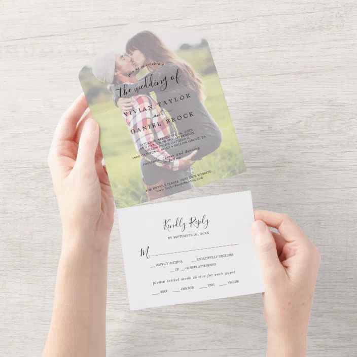 Minimalist Faded Photo Wedding All In One Invitation Zazzle Com