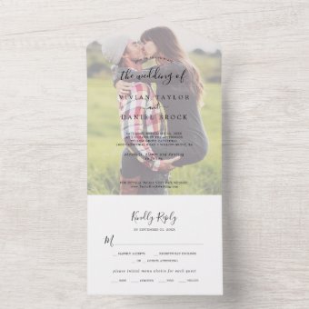 Minimalist Faded Photo Wedding All In One Invitation | Zazzle