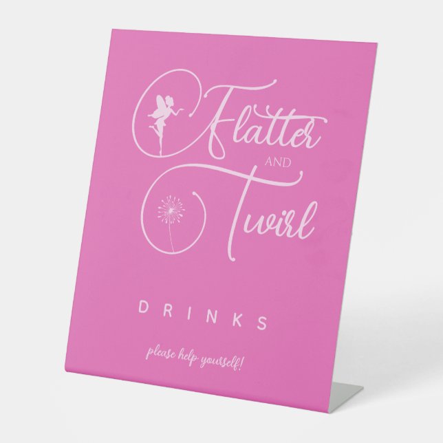 Minimalist Fairy Birthday Party Drinks Pedestal Sign (Front)