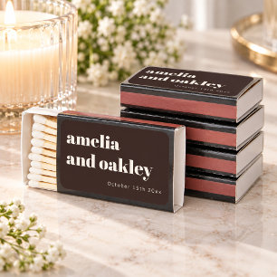 Minimalist Fall Brown Retro Custom Wedding Names Matchboxes