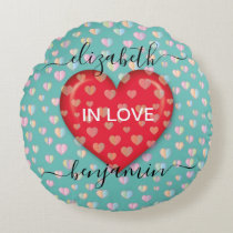 Minimalist Fall in Love Heart with heart speckles Round Pillow